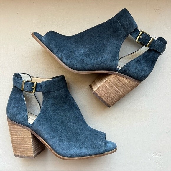 Sole Society Blue Suede So-Ferris Open Toe Bootie Sandals Block Heel Size 7.5 - Picture 3 of 16